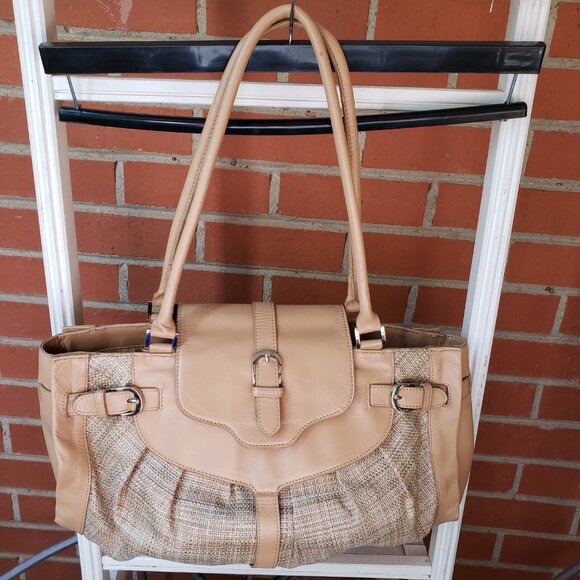 EUC BLOOMINGDALE'S double handle allure tan satchel handbag (OS) - Picture 1 of 11